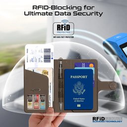 افظة جواز سفر جلدية رفيعة مضادة للضياع مزودة بتقنية الحماية من تحديد الهوية Slim Leather Passport Holder with Anti-Lost Feature & RFID Protection
