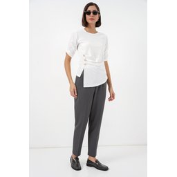 بلوزة ساندي نسائية بتفاصيل أزرار 992 - أبيض Women's Button Detail Sandy Blouse 992 - White
