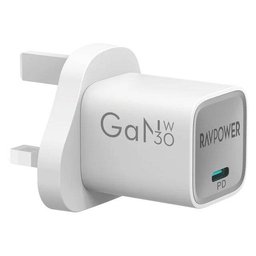 شاحن جداري راف باور بايونيير بقوة 30 واط بتقنية GaN 5.0 ومنفذ تايب سي - أبيض RAVPower PD Pioneer 30W GaN 5.0 USB-C Wall Charger