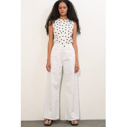 بنطلون جينز بالازو نسائي بخصر عالٍ وأرجل واسعة 6656 - أبيض Women's High-Waist Wide Leg Palazzo Jeans 6656 - White