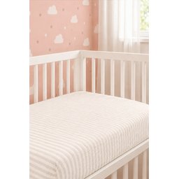 شرشف سرير موسلين مطاطي مقاوم للماء 60x120x15 سم بيج مخطط سميك Muslin Fitted Waterproof Bed Sheet 60x120x15 cm Beige Thick Striped