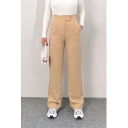 بنطلون بالازو نسائي MTLCB110 بخصر عالٍ بيج بجيوب وإغلاق لاصق Women's High-Waist Beige Palazzo Trousers MTLCB110 with Pockets and Hook-and-Loop Closure