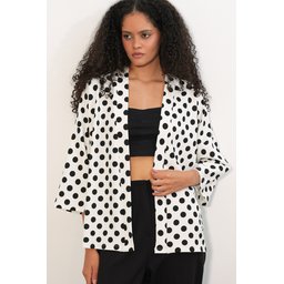 كيمونو نسائي محبوك منقط 5996 - أبيض Women's Knitted Polka Dot Kimono 5996 - White