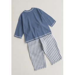 طقم بنطلون بقصة واسعة للأطفال 2-10 سنوات - نيلي مخطط سميك Kids' Wide-Leg Pants Set 2-10 Years - Indigo Thick Striped