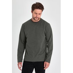سويت شيرت رجالي خاكي بياقة دائرية مزدوجة وقصة مريحة Men's Khaki Double Crew Neck Standard Relaxed Fit Sweatshirt