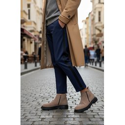 حذاء Muggo ASTRA رجالي شتوي كاجوال جلد طبيعي بسحاب مزدوج - رملي Muggo ASTRA Men's Genuine Leather Double Zipper Casual Winter Boots - Sand