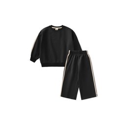طقم سويت شيرت للأطفال بتفاصيل شريطية 2-10 سنوات - أسود Kids' Striped Detail Sweatshirt Set 2-10 Years - Black