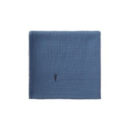 بطانية أطفال موسلين مطرزة 90x100 سم - أزرق نيلي Embroidered Muslin Baby Blanket 90x100 Cm - Indigo Blue