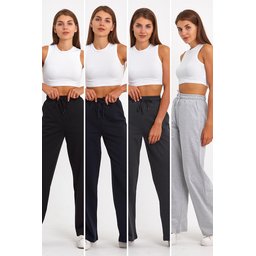 طقم بناطيل رياضية نسائية فضفاضة 4 قطع - أسود، كحلي، رمادي، أنثراسيت Women's Loose Fit Wide Leg Sweatpants 4-Pack - Black, Navy, Anthracite, Grey