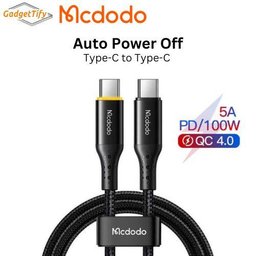 كابل Type-C to Type-C Auto-Off Cable, 100W, 1.2 متر أسود Type-C to Type-C Auto-Off Cable, 100W, 1.2m Black
