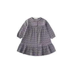 فستان أطفال من الموسلين بنقشة - رمادي دخاني (2-8 سنوات) Patterned Muslin Dress for Kids - Smoky Gray (2-8 Years)