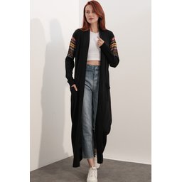 جاكيت كارديجان تريكو طويل 15690 - أسود 15690 Long Knit Cardigan - Black
