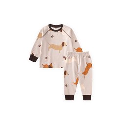 طقم بيجامة أطفال منقوشة بيج - 1-6 سنوات Patterned Kids' Pajama Set Beige - 1-6 Years