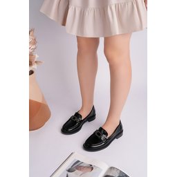 حذاء لوفر نسائي MUGGO ARVEN أسود بتفاصيل حجرية وإبزيم معدني MUGGO ARVEN Women's Loafer Shoes with Metal Buckle & Stone Detail - Black