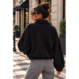 جاكيت نسائي بسحاب وتفاصيل حزام 0784 - أسود Women's Belt Detail Zipper Jacket 0784 - Black