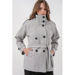 معطف نسائي كاشيه بحزام 9162 - رمادي غامق Women's Belted Cachet Coat 9162 - Dark Grey