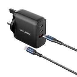 شاحن RR Eclipse G65 Combo بقدرة 65 واط – PD – مع كيبل 1 متر USB-C إلى USB-C – أسود RR Eclipse G65 Combo 65W PD with 1M C to C Cable Black