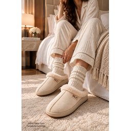 شبشب منزلي نسائي Muggo BLADE شتوي مبطن بالفرو مريح - بيج Muggo BLADE Women's Winter Faux-Fur Lined Comfortable Home Slippers - Beige