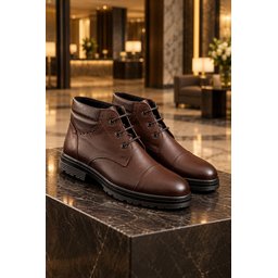 حذاء MUGGO ORVEN رجالي كلاسيك كاجوال برباط من الجلد الطبيعي - بني MUGGO ORVEN Men's Genuine Leather Lace-Up Classic Casual Boots - Brown