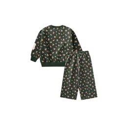 طقم سويتشيرت للأطفال بنقشة - أخضر كاكي (2-8 سنوات) Kids' Patterned Sweatshirt Set - Khaki Green (2-8 Years)
