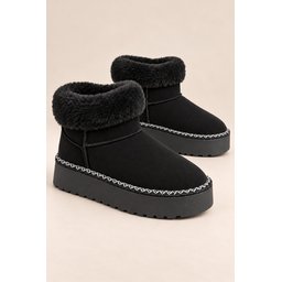 بوت نسائي شتوي يومي Muggo NELİS بفرو داخلي وحول الكاحل - أسود Muggo NELİS Women's Daily Winter Ankle Boots with Inner and Ankle Fur - Black