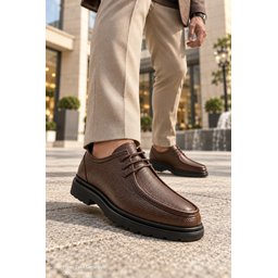 حذاء MUGGO WALTON رجالي كاجوال كلاسيكي جلد طبيعي برباط ونعل سميك - بني Muggo WALTON Men's Genuine Leather Lace-Up Casual Classic Shoes with Chunky Sole - Brown