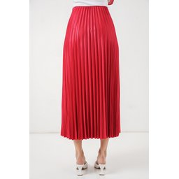 تنورة بليسيه 8009 بمظهر جلدي - أحمر 8009 Pleated Skirt with Leather Look - Red