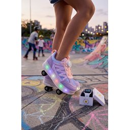 حذاء رياضي MUGGO SKY للأطفال بعجلات وإضاءة - بنفسجي Muggo SKY Kids' Light-Up Roller Sneaker Shoes - Lilac