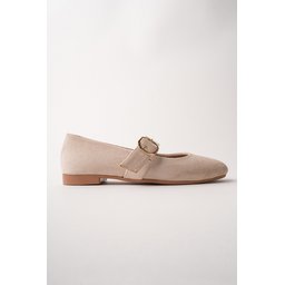حذاء باليه نسائي MUGGO HALSEY بيج بمشبك ذهبي Muggo HALSEY Gold Buckle Women's Ballet Flats - Beige