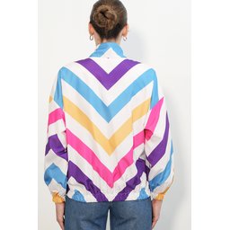 جاكيت بومبر نسائي بنقشة هندسية - متعدد الألوان 0781 Women's Geometric Pattern Bomber Jacket 0781 - Multicolor