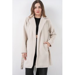 معطف نسائي بحزام 9171 - إكرو Women's Belted Coat 9171 - Ecru