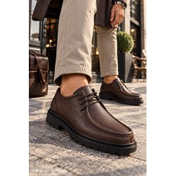 حذاء MUGGO WALTON رجالي كاجوال كلاسيكي جلد طبيعي برباط ونعل سميك - بني Muggo WALTON Men's Genuine Leather Lace-Up Casual Classic Shoes with Chunky Sole - Brown