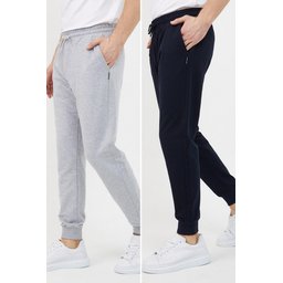 بنطلون رياضي رجالي بجيوب - أسود/رمادي فحمي، قصة مريحة Men's Black-Anthracite Sweatpants with Pockets - Standard Relaxed Fit