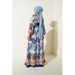 فستان محتشم بتصميم أصيل 2423 - أزرق داكن 2423 Authentic Patterned Modest Dress - Dark Blue