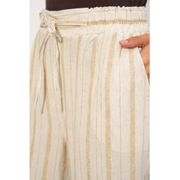 بنطلون نسائي مخطط من الكتان 30102 - بيج Women's Striped Linen Trousers 30102 - Beige