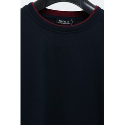 سويت شيرت رجالي كحلي بقصة مريحة وياقة دائرية مزدوجة وتفاصيل طباعة Men's Navy Double Crew Neck Standard Relaxed Fit Sweatshirt with Print Detail