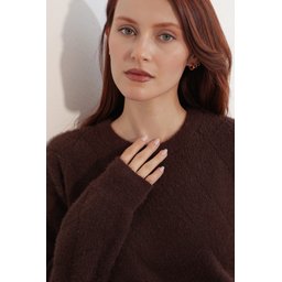 كنزة نسائية بنمط واسع (Oversize) بنقشة - 15970 - بني Women's Patterned Oversize Sweater 15970 - Brown