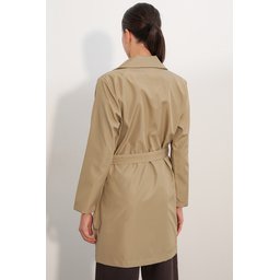 معطف ترنش نسائي قصير بحزام 5990 - بيج فاتح Women's Belted Short Trench Coat 5990 - Light Beige