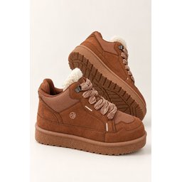 حذاء رياضي نسائي Muggo REXTON شتوي برباط ونعل سميك بتفاصيل فرو - توبا Muggo REXTON Women's Winter Sneaker with Fur Detail, Chunky Sole & Laces - Taba