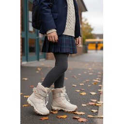 بوت بناتي MUGGO TİGGER مبطن بالفرو برباط وشريط لاصق - بيج MUGGO TİGGER Girls' Fur-Lined Lace-Up and Velcro Boots - Beige
