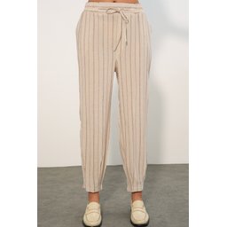 بنطلون نسائي مخطط من الكتان 30102 - فوشيا Women's Striped Linen Trousers 30102 - Fuchsia