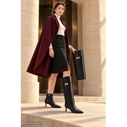 بوت نسائي Muggo ELOISE بسحاب وكعب رفيع مدبب قابل للتحويل - أسود Muggo ELOISE Detachable Gaiter Buckled Zipper Pointed Toe Stiletto Heel Women's Boot - Black