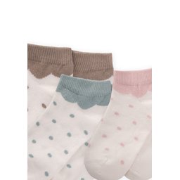 جوارب باتيك منقطة ثلاثية للأطفال 5-12 سنة - نعناعي، بيج، بودرة Triple Polka Dot Patik Socks for Kids 5-12 Years - Mint, Mink, Powder