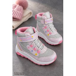 بوت شتوي بناتي MUGGO HUGGIE رمادي بلمعة وتفاصيل قلب، لاصق ورباط MUGGO HUGGIE Girls' Winter Boots - Glitter, Heart Detail, Velcro & Laces - Grey