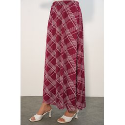تنورة نسائية مبطنة بنقشة 8075 - خمري داكن Women's Patterned Lined Skirt 8075 - Dark Burgundy