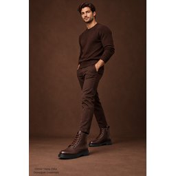 Muggo DİARA حذاء بوت رجالي شتوي يومي جلد طبيعي برباط وسحاب - بني Muggo DİARA Men's Genuine Leather Lace-Up & Zipper Winter Daily Boots - Brown