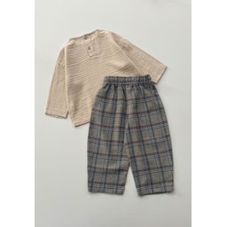 طقم سويت شيرت قطني للأطفال 2-8 سنوات - بيج Muslin Cotton Sweatshirt Set for Kids 2-8 Years - Beige