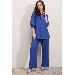 طقم نسائي محبوك قطعتين مقاس كبير - أزرق ملكي 5858 5858 Knitted Oversize Two-Piece Set - Royal Blue