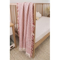 بطانية أطفال موسلين 4 طبقات بشراشيب 80×120 سم - مخططة باللون الأحمر Four-Layer Muslin Tasseled Baby Blanket 80x120 cm - Red Striped