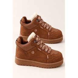 حذاء رياضي نسائي Muggo REXTON شتوي برباط ونعل سميك بتفاصيل فرو - توبا Muggo REXTON Women's Winter Sneaker with Fur Detail, Chunky Sole & Laces - Taba